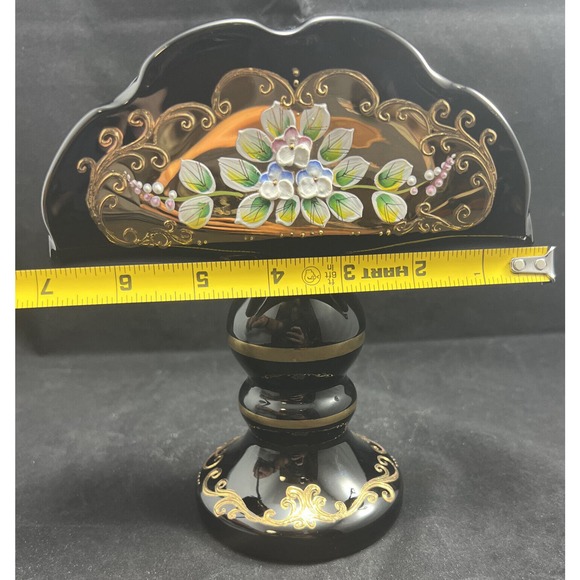 Czech Bohemian Egermann 24K Gold Enamel Black Art Glass Napkin Holder - Picture 9 of 9